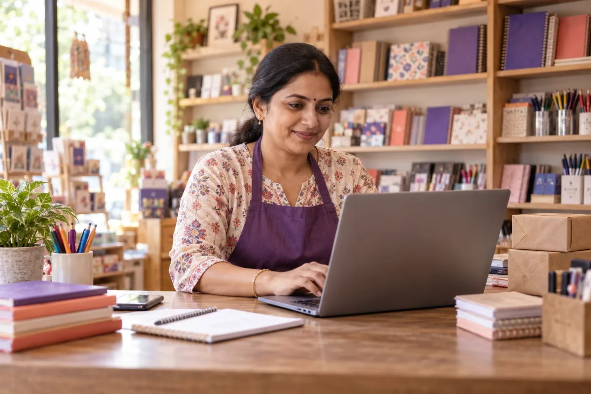 Illustration of a small business owner learning digital order management