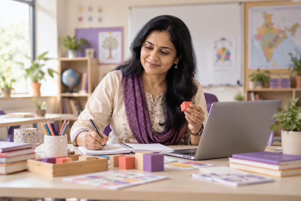 Illustration of a teacher preparing hands-on learning materials