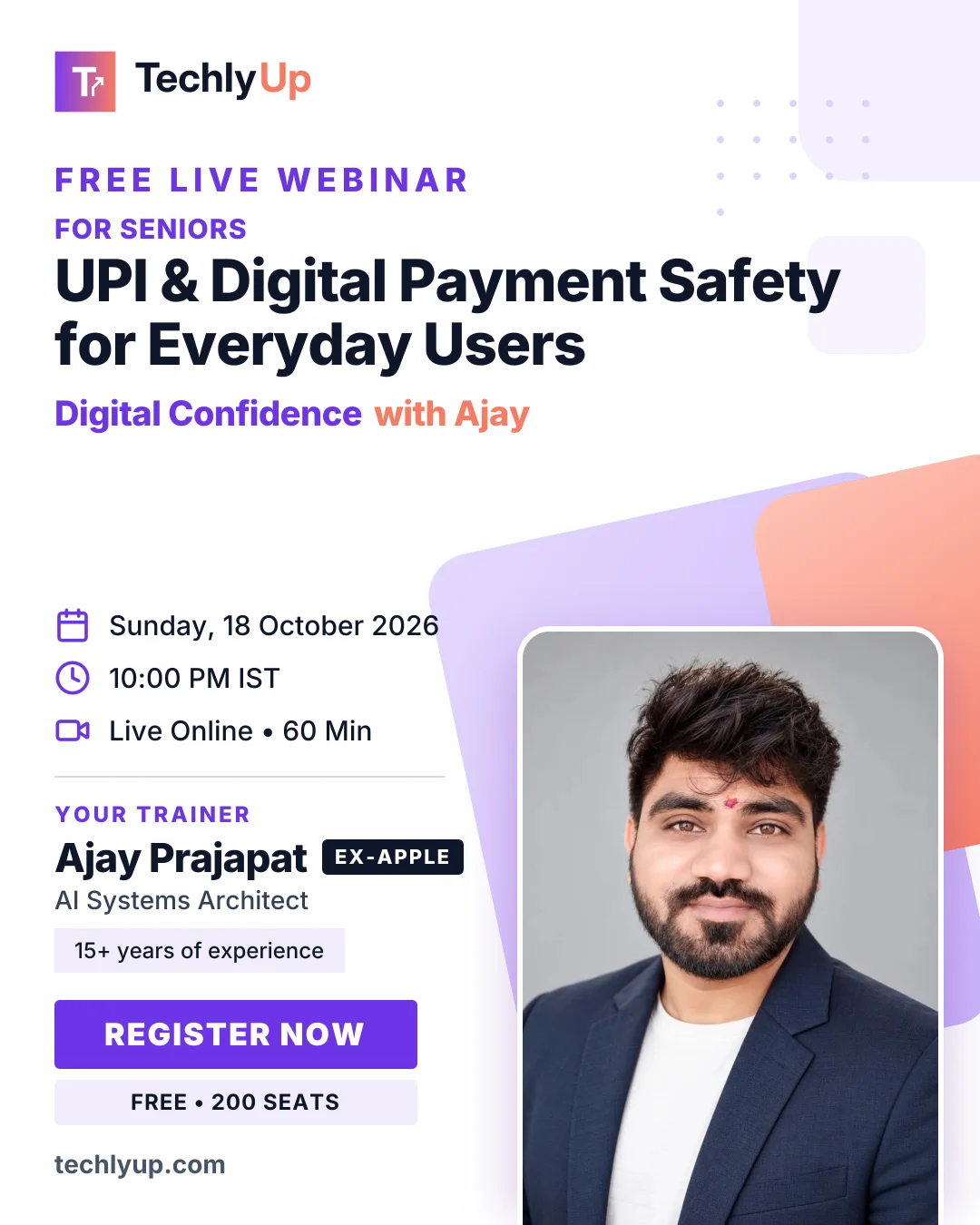 For Seniors: UPI & Digital Payment Safety for Everyday Users — webinar poster