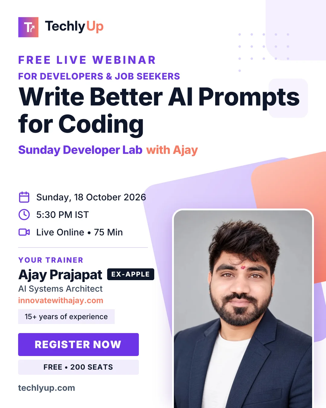 For Developers & Job Seekers: Write Better AI Prompts for Coding — webinar poster