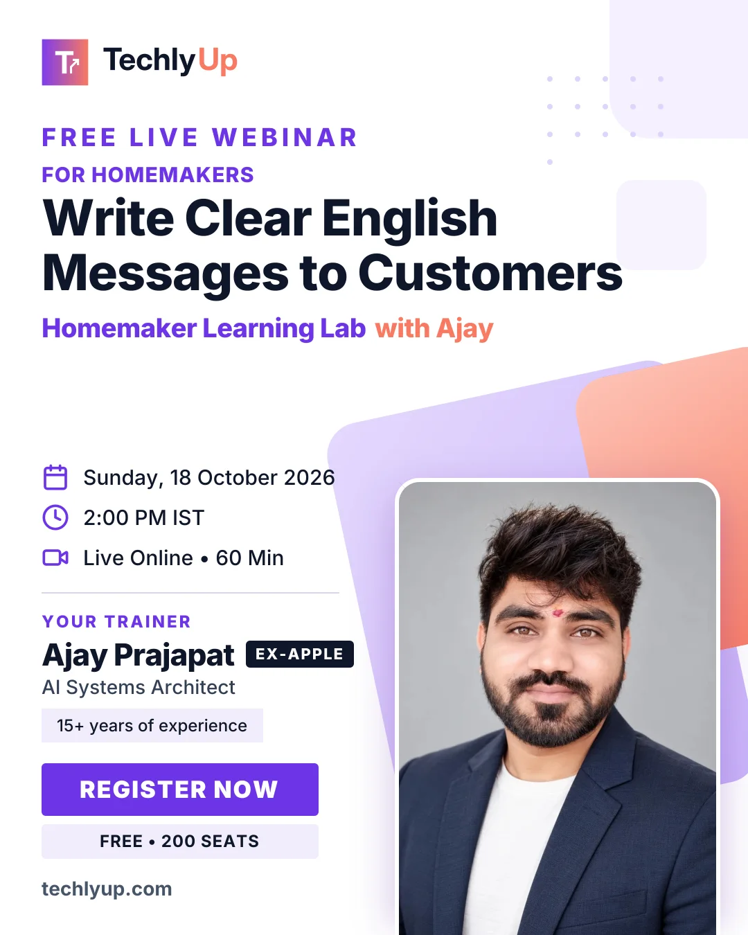 For Homemakers: Write Clear English Messages to Customers — webinar poster