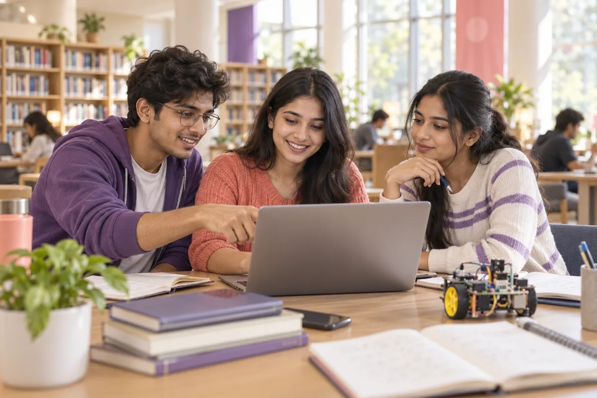 Illustration of college students collaborating on a project