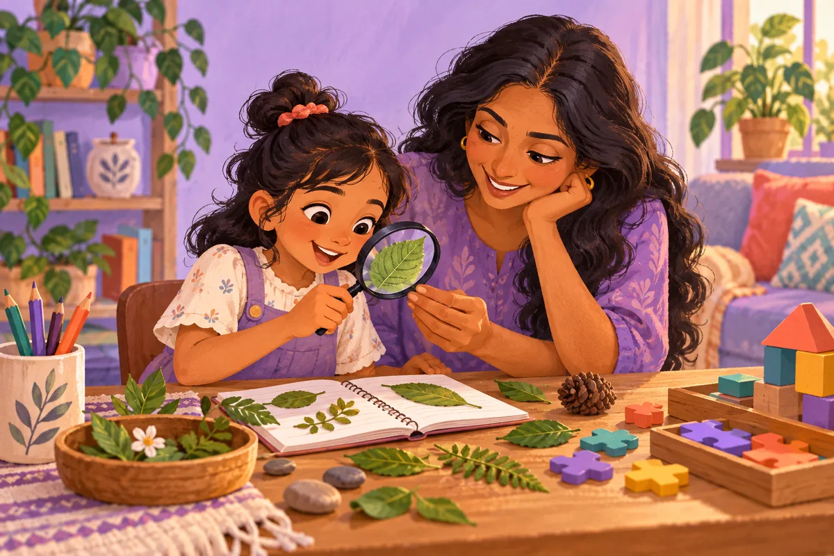 Illustration of a child and parent exploring a science activity together