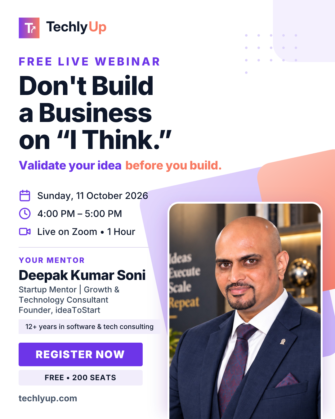 Don't Build a Business on ‘I Think’: Validate Your Business Idea Before You Build — social-media workshop poster